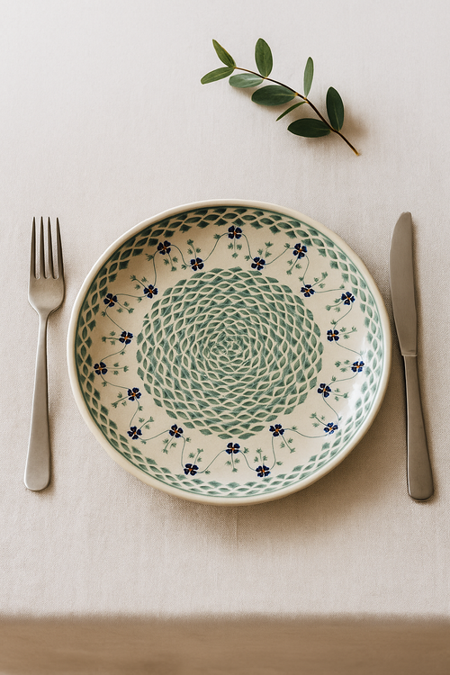 Sage Floral Dinner Plate Polish Pottery