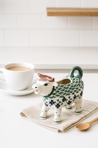 Sage Floral Cow Creamer Polish Pottery