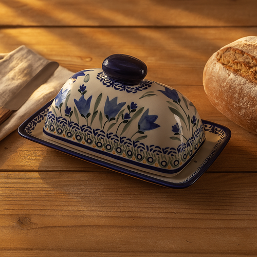 Blue Tulip Butter Dish Polish Pottery