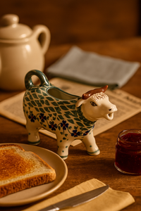 Sage Floral Cow Creamer Polish Pottery