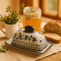 Blue Tulip Butter Dish Polish Pottery