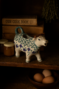 Sage Floral Cow Creamer Polish Pottery