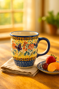 Blue Butterfly Coffee Mug Polish Pottery