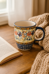 Blue Butterfly Coffee Mug Polish Pottery
