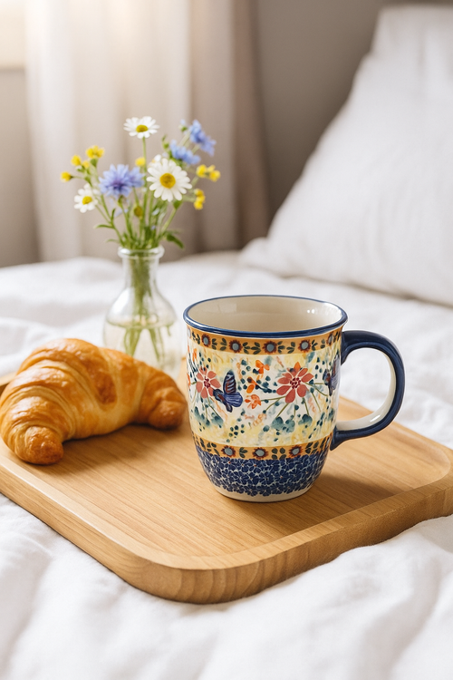 Blue Butterfly Coffee Mug Polish Pottery