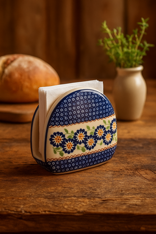Peach Blossom Napkin Holder Polish Pottery