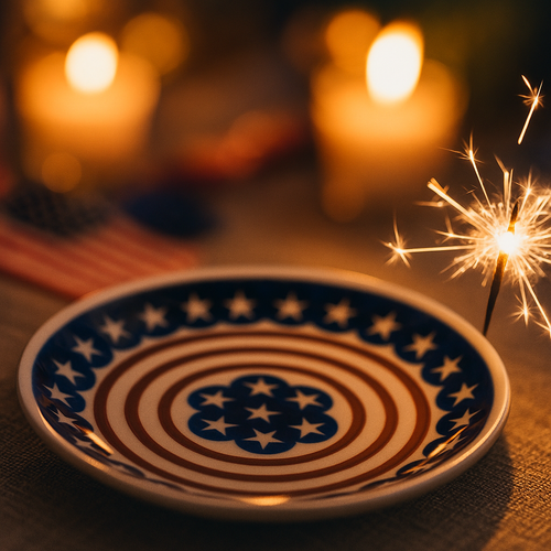 Stars & Stripes Dessert Plate Polish Pottery