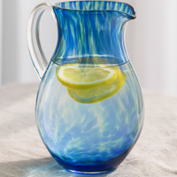 Cobalt and Green Confetti Glass Pitcher Polish Pottery