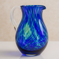 Cobalt and Green Confetti Glass Pitcher Polish Pottery