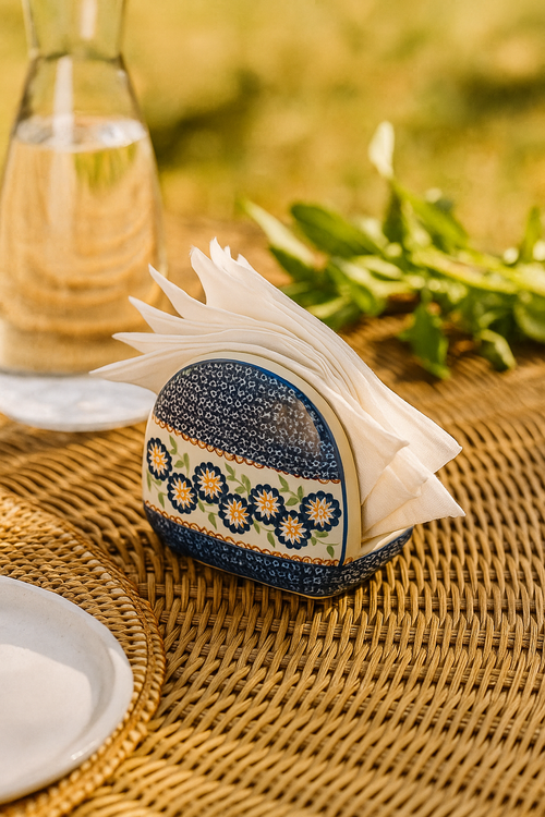 Peach Blossom Napkin Holder Polish Pottery