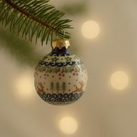 Reindeer Delight Small Christmas Ball Polish Pottery