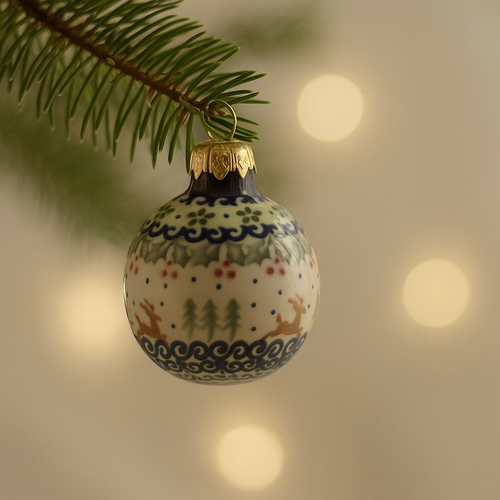 Reindeer Delight Small Christmas Ball Polish Pottery