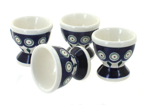 Polish Pottery Peacock Egg Cup Set
