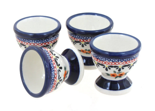 Polish Pottery Floral Butterfly Egg Cup Set