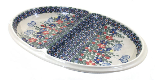 Polish Pottery Garden Butterfly Large Divided Dish