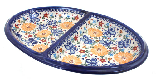 Polish Pottery Butterfly Large Divided Dish