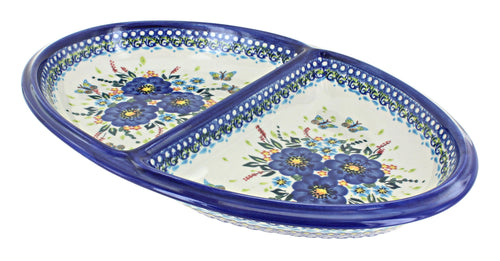 Polish Pottery Garden Of Blue Large Divided Dish