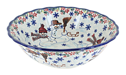 Polish Pottery Snowflake Friends Large Serving Bowl