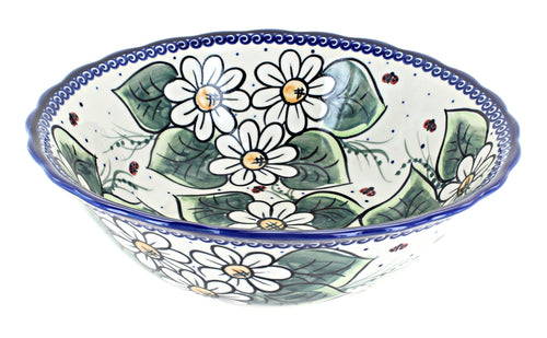 Polish Pottery Ladybug Large Serving Bowl