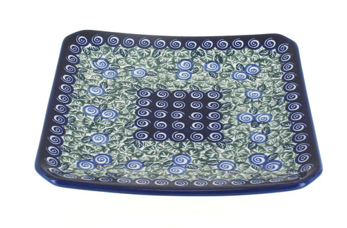 Polish Pottery Seaside Swirl Square Dessert Plate