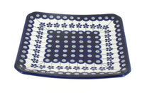 Polish Pottery Flowering Peacock Square Dessert Plate