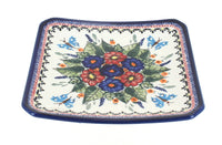 Polish Pottery Floral Butterfly Square Dessert Plate