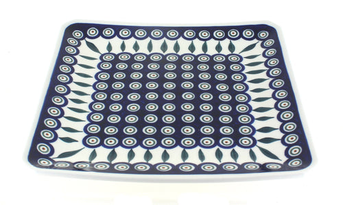Polish Pottery Peacock Square Dinner Plate