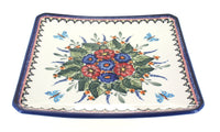 Polish Pottery Floral Butterfly Square Dinner Plate
