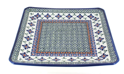 Polish Pottery Mosaic Flower Square Dinner Plate