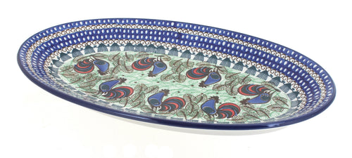 Polish Pottery Rooster Row Oval Platter