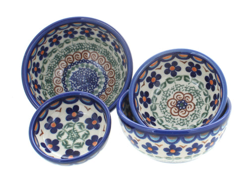 Polish Pottery Aztec Flower Measuring Bowl Set