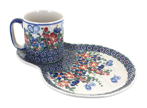 Polish Pottery Garden Butterfly Breakfast Plate with Mug
