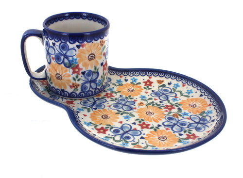 Polish Pottery Butterfly Breakfast Plate with Mug