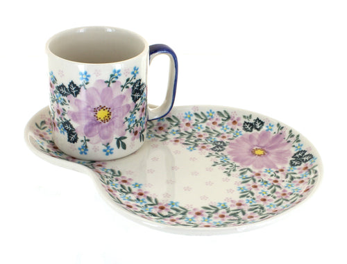 Polish Pottery Lilac Garden Breakfast Plate with Mug