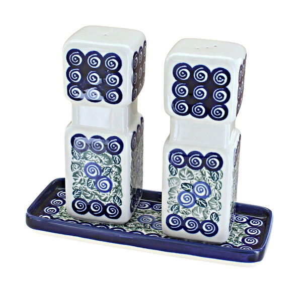 Seaside Swirl Large Salt & Pepper Shakers with Tray
