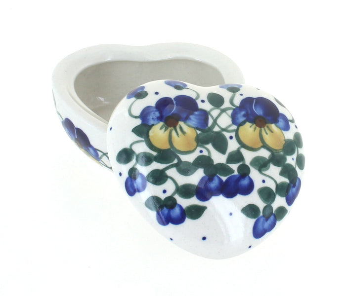 Polish Pottery Pansies Heart Box