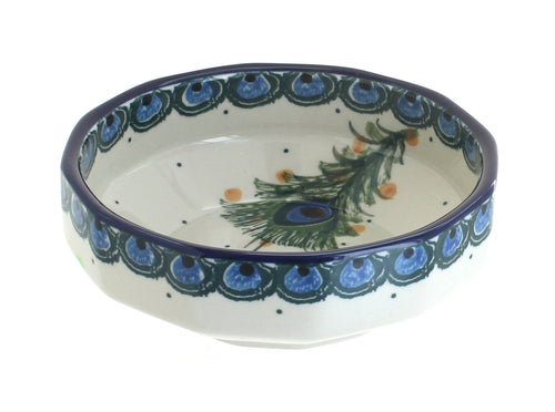 Polish Pottery Peacock Feather Small Angular Bowl