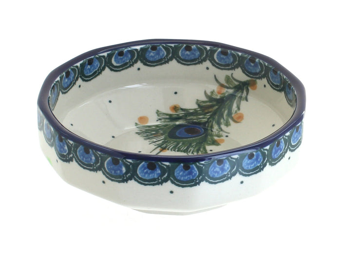 Polish Pottery Peacock Feather Small Angular Bowl