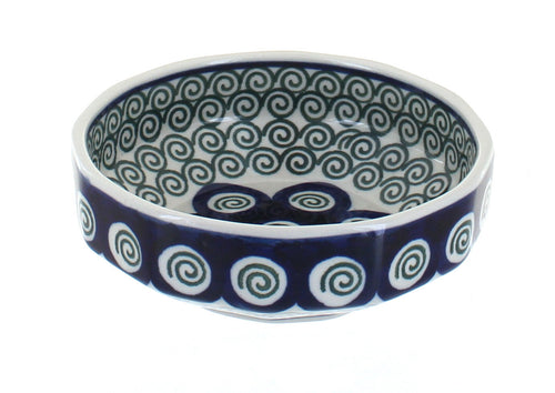 Polish Pottery Peacock Swirl Small Angular Bowl