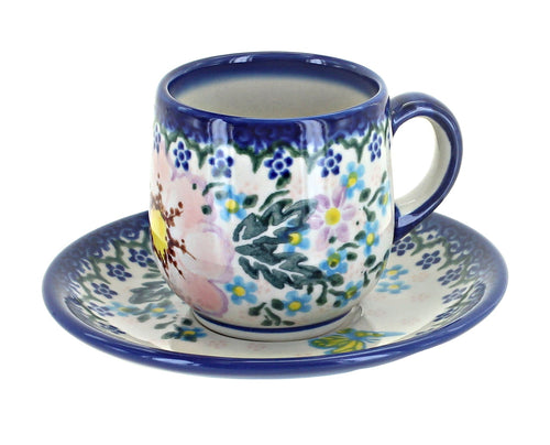 Polish Pottery Apple Blossom Espresso Cup & Saucer