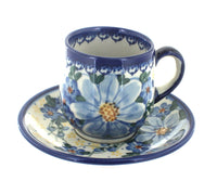 Polish Pottery Daisy Surprise Espresso Cup & Saucer
