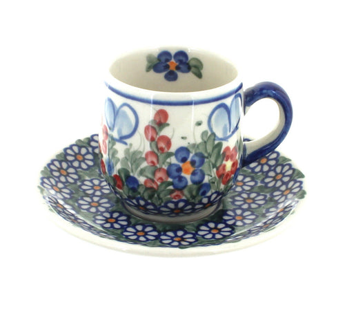 Polish Pottery Garden Butterfly Espresso Cup & Saucer
