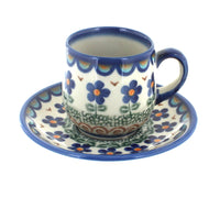 Polish Pottery Aztec Flower Espresso Cup & Saucer