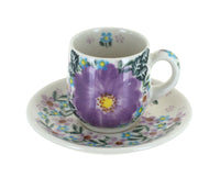 Polish Pottery Lilac Garden Espresso Cup & Saucer