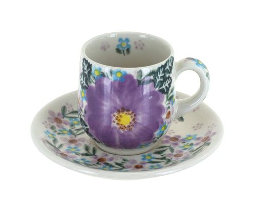 Polish Pottery Lilac Garden Espresso Cup & Saucer
