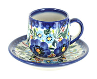 Polish Pottery Garden of Blue Espresso Cup & Saucer