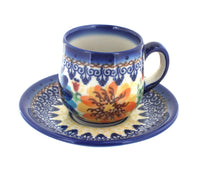 Polish Pottery Autumn Burst Espresso Cup & Saucer