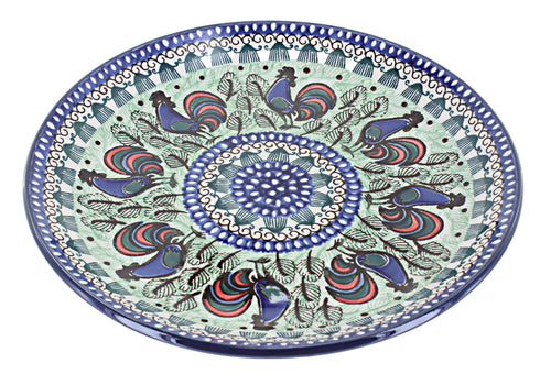 Polish Pottery Rooster Row Dinner Plate
