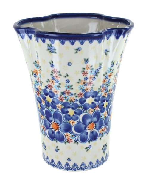 Polish Pottery Blue Dahlia Vase