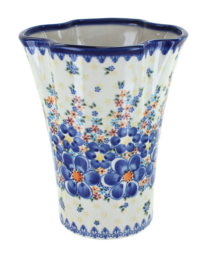 Polish Pottery Blue Dahlia Vase